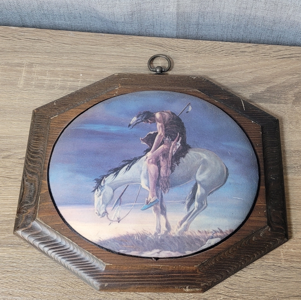 Vintage Western Wall Art with Wooden Frame Native American